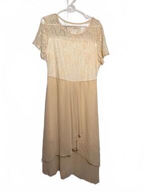 Beige Lace and Chiffon Midi Dress Size M